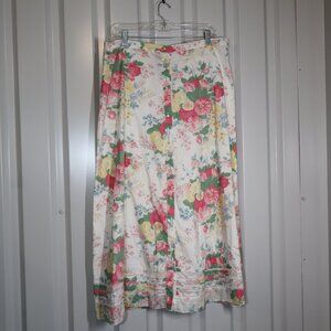 Lauren Ralph Lauren Vintage 100% Cotton Floral Long Skirt Size 16 Button Front